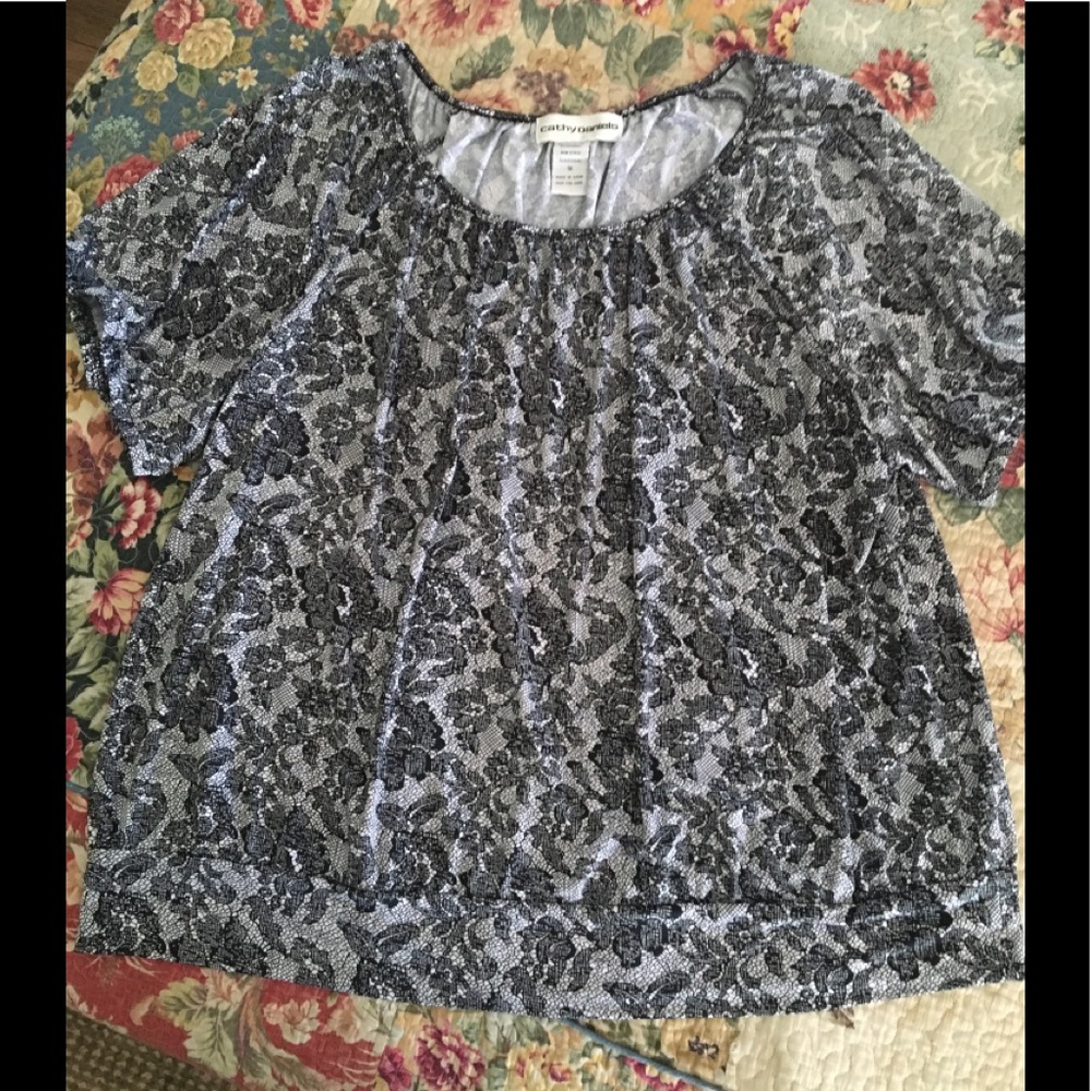 Cathy Daniels print ss top in LNC size 1x